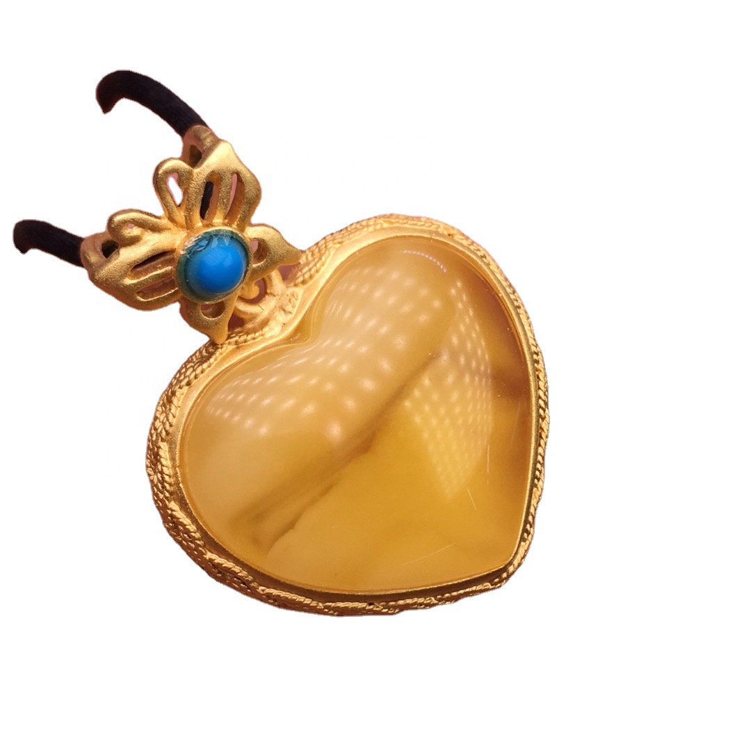 ლურჯი Corundum Amber Pendant / Gold Plated Pendant / Heart- ფორმის გულსაკიდი 38
