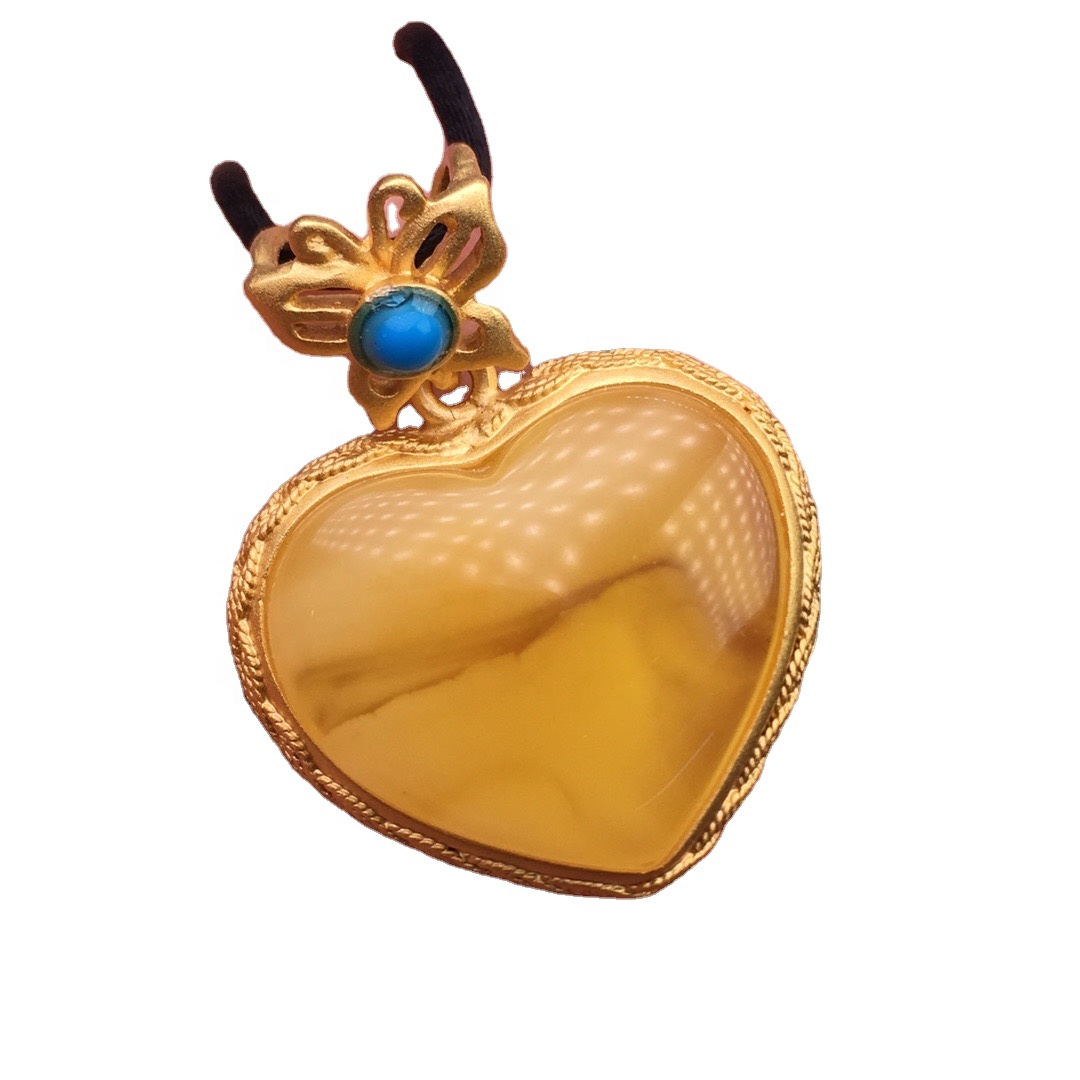 ლურჯი Corundum Amber Pendant / Gold Plated Pendant / Heart- ფორმის გულსაკიდი 36