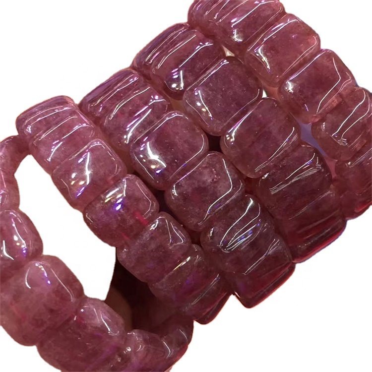 Borong Red Strawberry Quartz Square Shape Beads Bangle Gelang 38