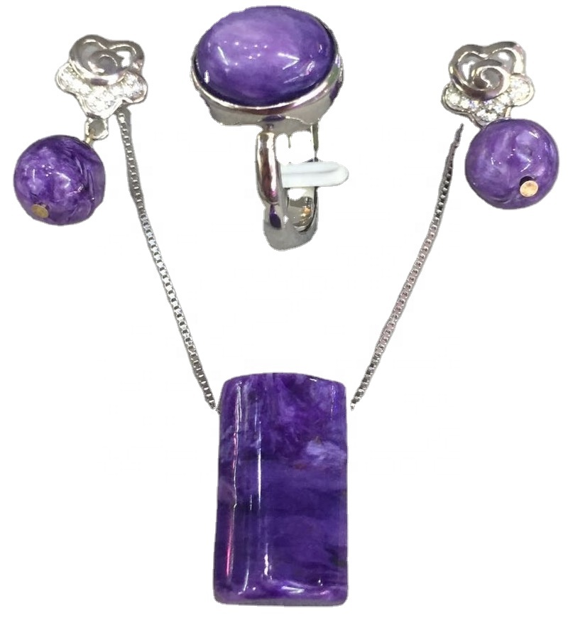 보라색 자수정 Charoite 925 스털링 실버 목걸이 반지 귀걸이 36