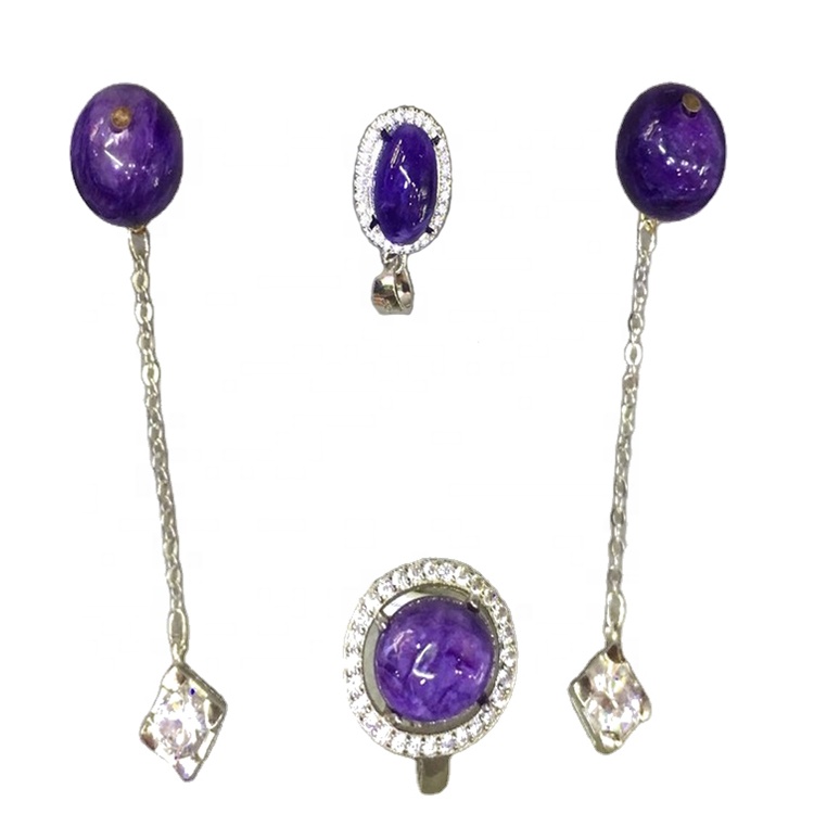 ફેશનેબલ ચાર્ટાઇટ બંગડી પેન્ડન્ટ રિંગ્સ earrings સુયોજિત રત્ન ચાંદીના ઘરેણાં 36