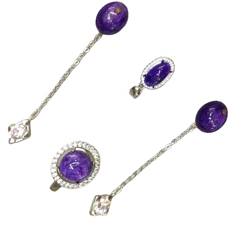 ફેશનેબલ ચાર્ટાઇટ બંગડી પેન્ડન્ટ રિંગ્સ earrings સુયોજિત રત્ન ચાંદીના ઘરેણાં 38
