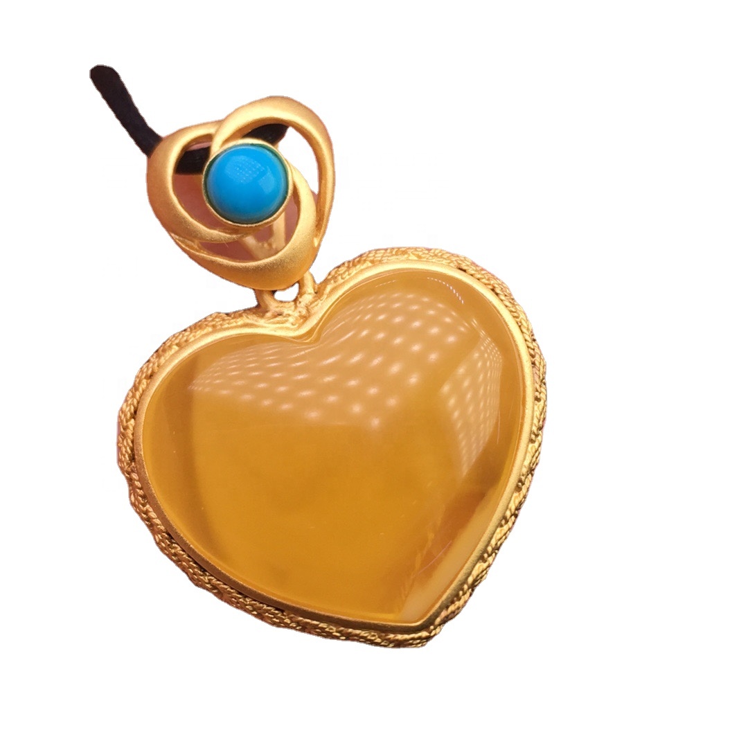 Zlatni jantarnog privjesak u obliku srca 36