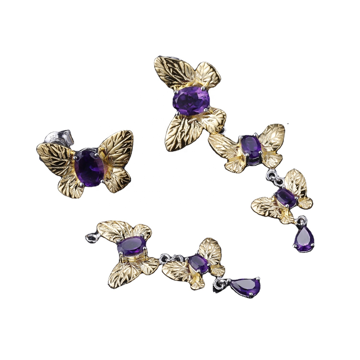 Kolczyki z klejnotami / pozłacane kolczyki / kolczyki ametystowe 38