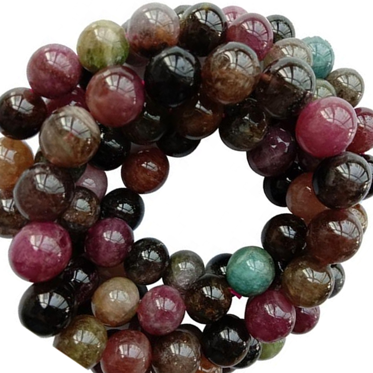 Gioielli del braccialetto della tormalina variopinto naturale della tormalina per le donne stretch tondo perline gemma 13