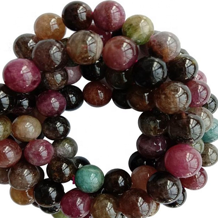 Gioielli del braccialetto della tormalina variopinto naturale della tormalina per le donne stretch tondo perline gemma 15