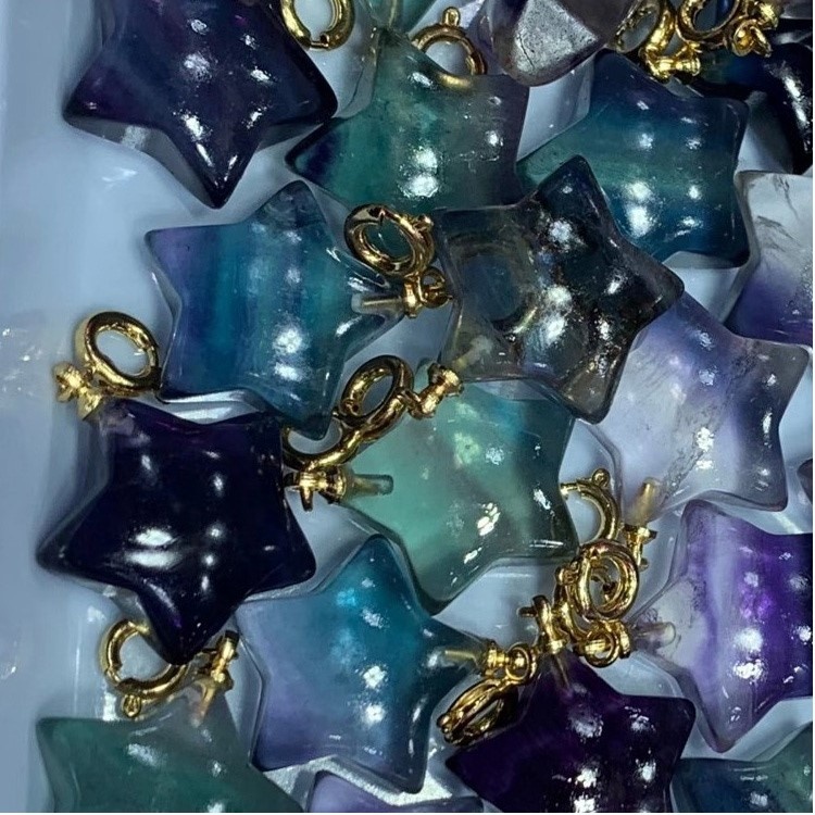 Pendentif gem en forme d'étoile en fluorite et pendentif plaqué or / pendentif fluorite 41
