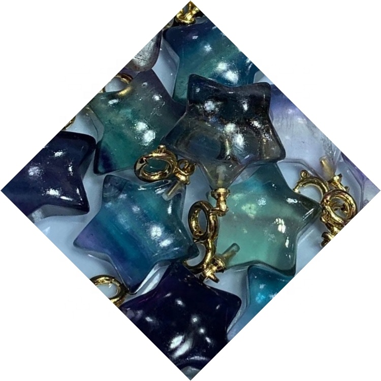 Pendentif gem en forme d'étoile en fluorite et pendentif plaqué or / pendentif fluorite 45