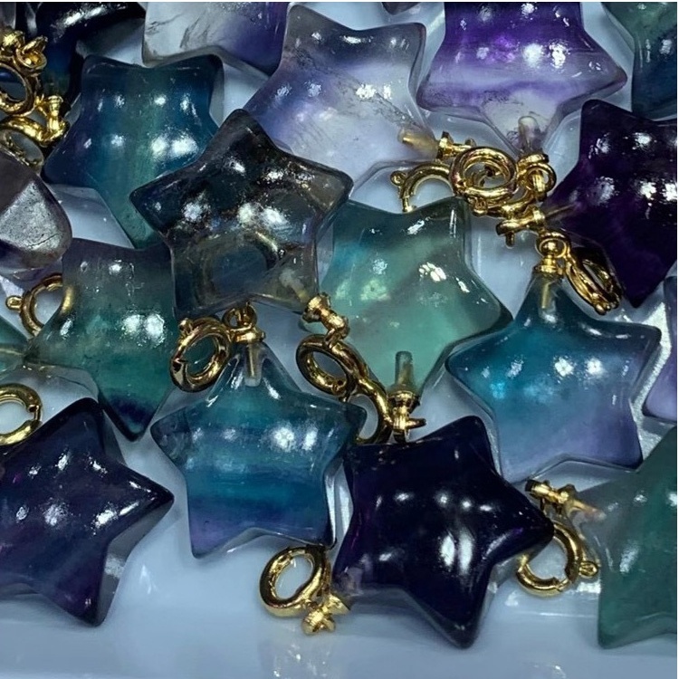 Pendentif gem en forme d'étoile en fluorite et pendentif plaqué or / pendentif fluorite 43