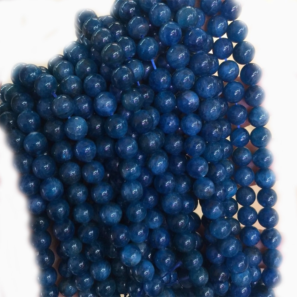 പ്രകൃതിദത്ത അപകർഷതാക്കളായ ബൾഫാറ്റൈറ്റ് റ round ണ്ട് മുത്തുകൾ ഗംഭീരമായ പ്രകൃതിദത്ത നീല നിറം അപാറ്റൈറ്റ് ജെംസ്റ്റോൺ കൊന്ത 39