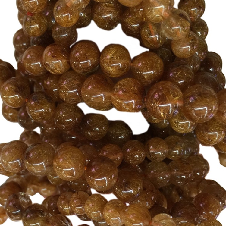 Natuerlike Brazil Koper hierrompere retilearre kwart fan 'e boarst rûne kralen aardich ronde natuerlike kostbere koper rutileare kwartsarmband 13