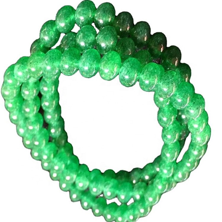 പ്രകൃതി യഥാർത്ഥ പച്ച സ്ട്രോബെറി ക്വാർട്സ് ക്രിസ്റ്റൽ ബ്രേസ്ലെറ്റ് സുതാര്യമായ സ്ട്രെച്ച് വിഡ് റ round ണ്ട് വ്ഹെൻ 15