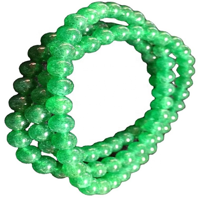 പ്രകൃതി യഥാർത്ഥ പച്ച സ്ട്രോബെറി ക്വാർട്സ് ക്രിസ്റ്റൽ ബ്രേസ്ലെറ്റ് സുതാര്യമായ സ്ട്രെച്ച് വിഡ് റ round ണ്ട് വ്ഹെൻ 13