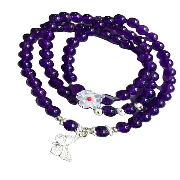 Breichled Gemstone Gemstone Amethyst Necklace / Chwefror Amethyst 38