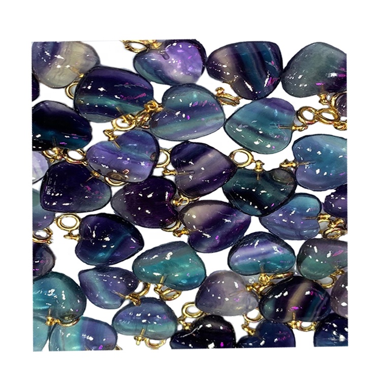 Pendant Berbentuk Jantung / Fluorite Pendant / Emas Plated Pendant 13