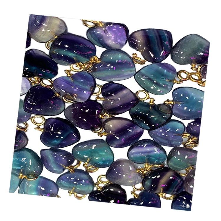 Pendant Berbentuk Jantung / Fluorite Pendant / Emas Plated Pendant 15