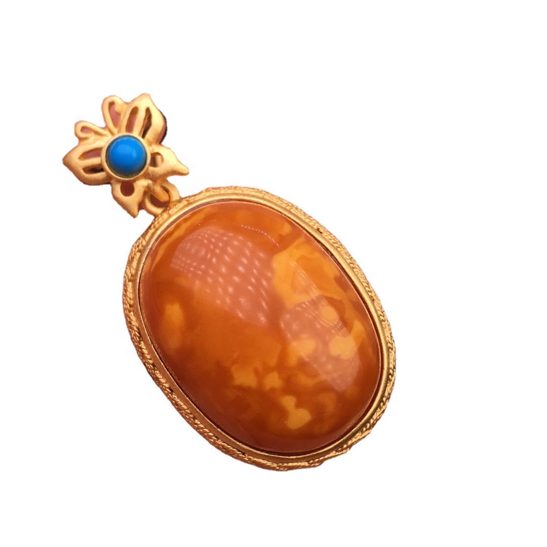 د Oll امبر پیډینټ / د سرو زرو پلینیل نیلي 38