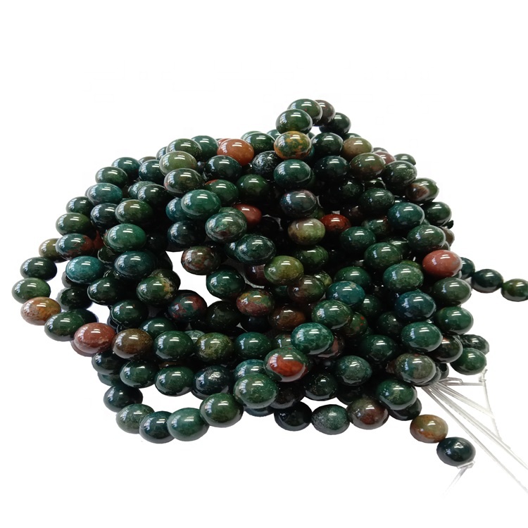 Wholesale Gemstone Beads Green Natural Bloodstone Round Beads per Strand 16inch 15
