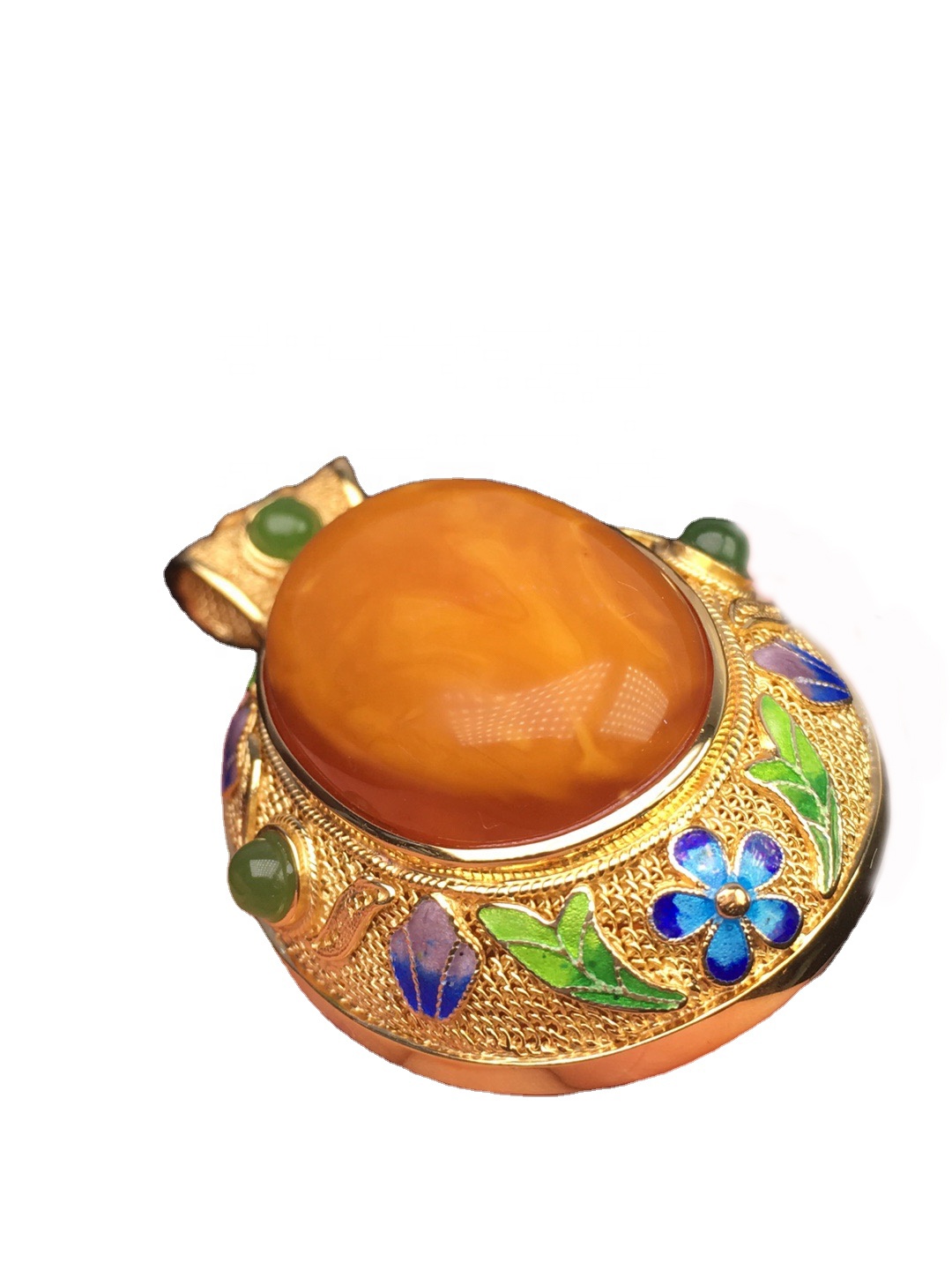 Kembang lan Godhong Bentuk Pendant Amber Plated Emas 15