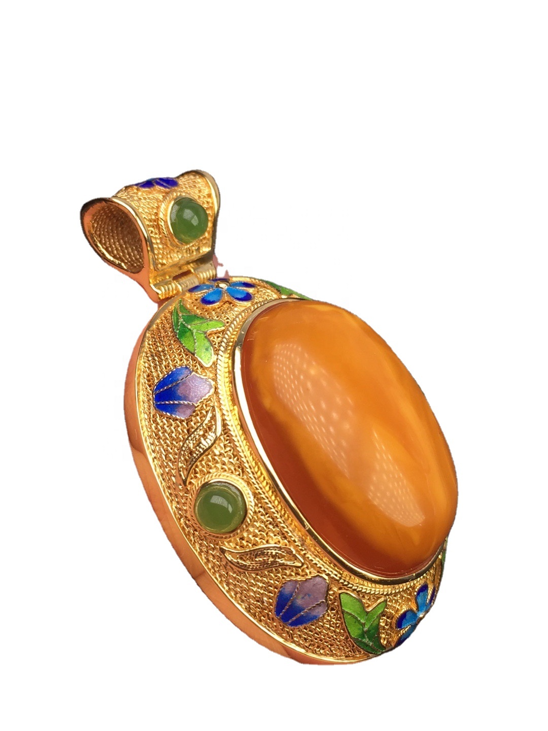 Kembang lan Godhong Bentuk Pendant Amber Plated Emas 13