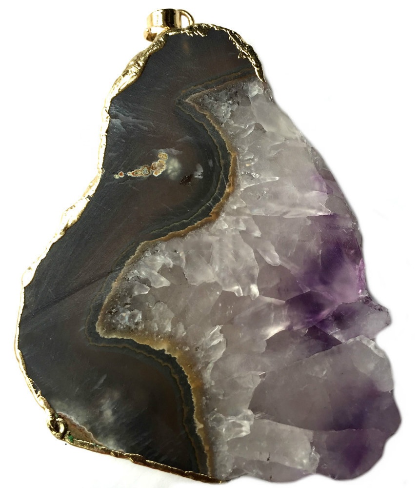 மலிவான மொத்தம் பித்தளை amethyst slice pendant சீரற்ற sizestitanium druzy pendants amethyst druzy pendants 15