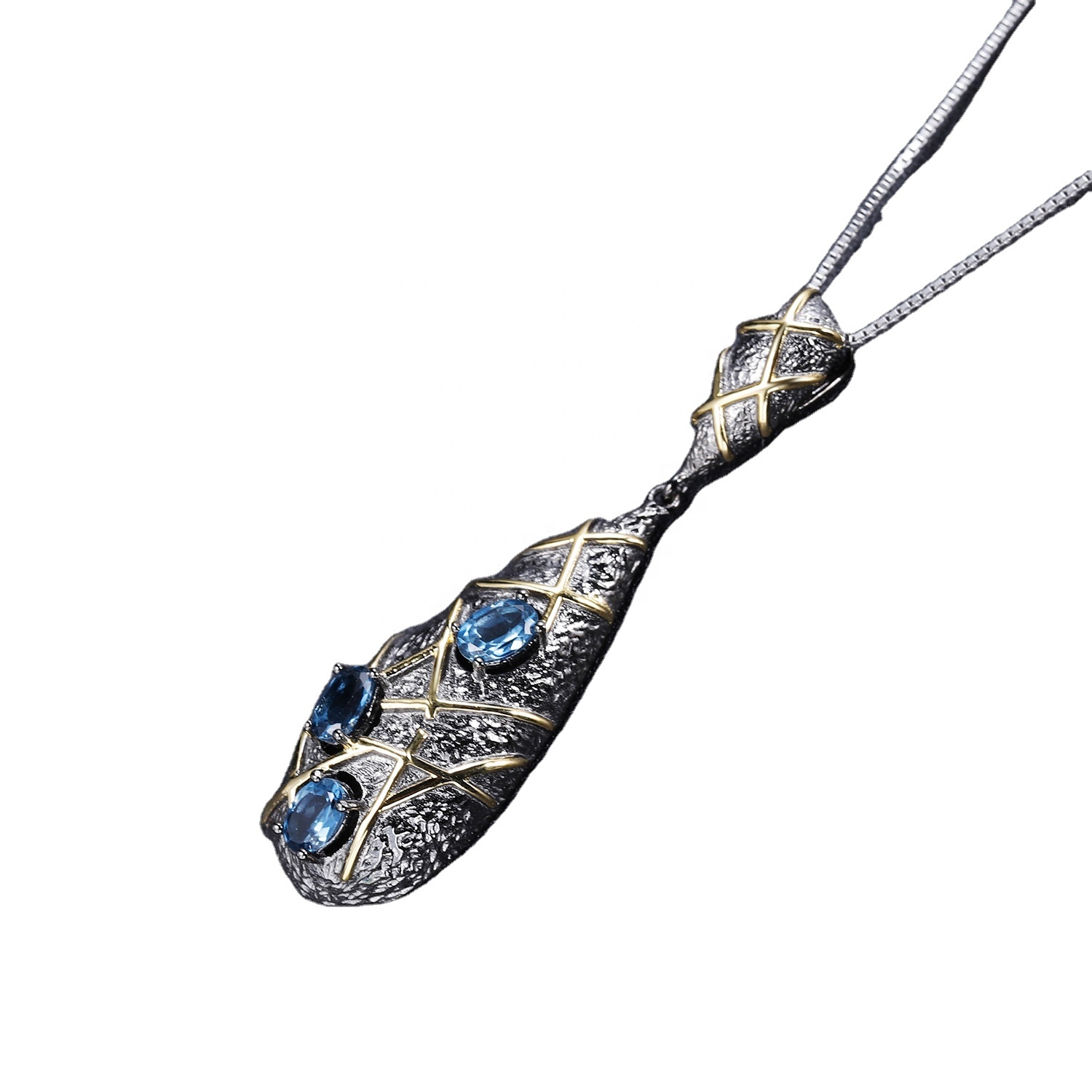 925 Gümüş Gemstone Mavi Spinel Kulon 13