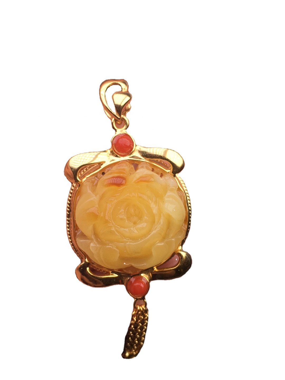 மலர் போன்ற நன்ஹாங் கல் தங்கம் பூசப்பட்ட அம்பர் பதக்கத்தை 37