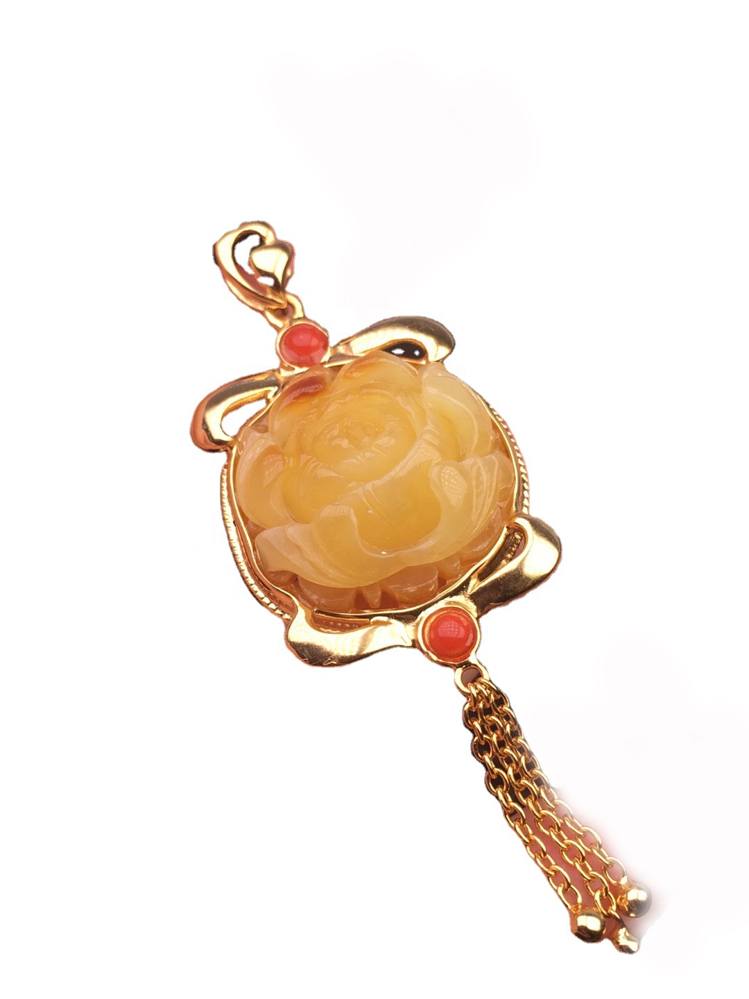 மலர் போன்ற நன்ஹாங் கல் தங்கம் பூசப்பட்ட அம்பர் பதக்கத்தை 39