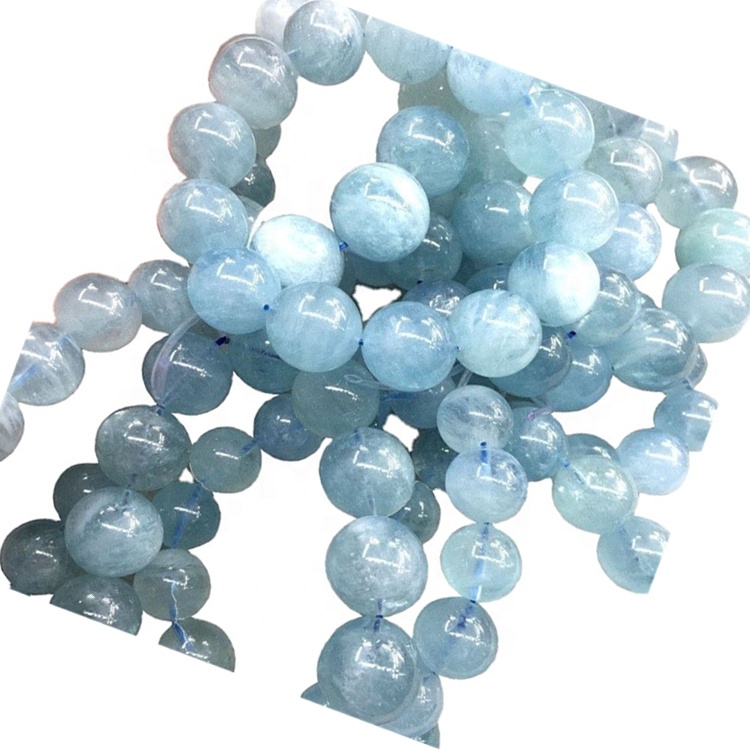 Gwerthu Hot-Sale Naturiol Glas Aquamarine Breichled Rownd Gleiniau Gemstone 15