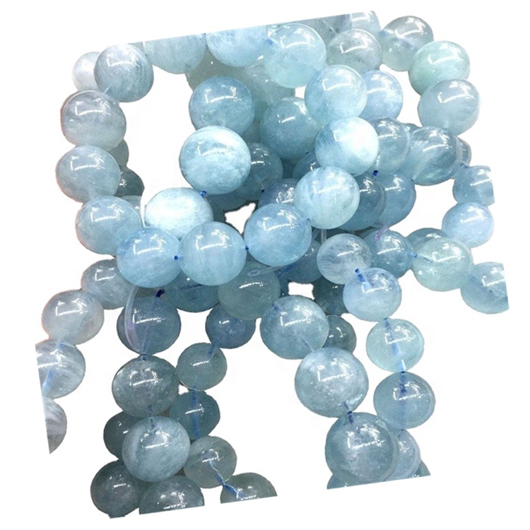 Gwerthu Hot-Sale Naturiol Glas Aquamarine Breichled Rownd Gleiniau Gemstone 13