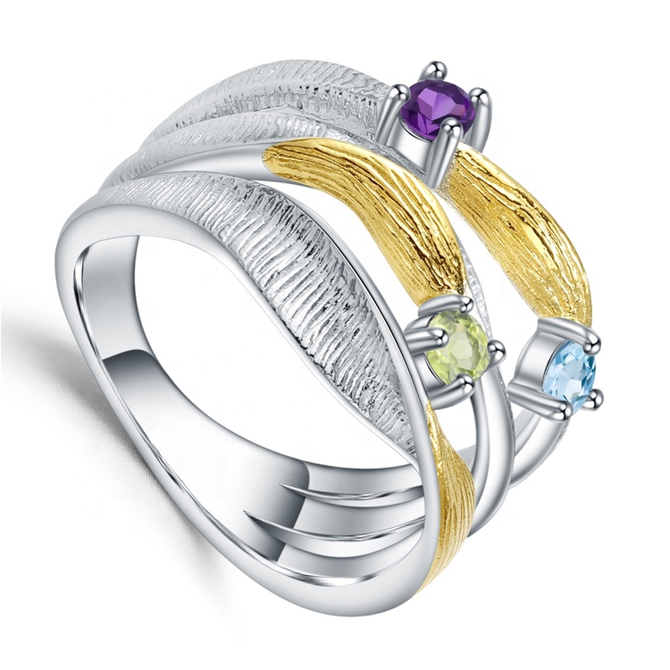 925 fedha za dhahabu zilizopigwa pete za turquoise. 38