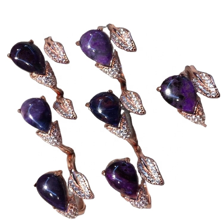 남성과 여성을위한 패션 18K 골드 천연 배 8x10mm 타원형 Charoite 돌 보석 반지 36