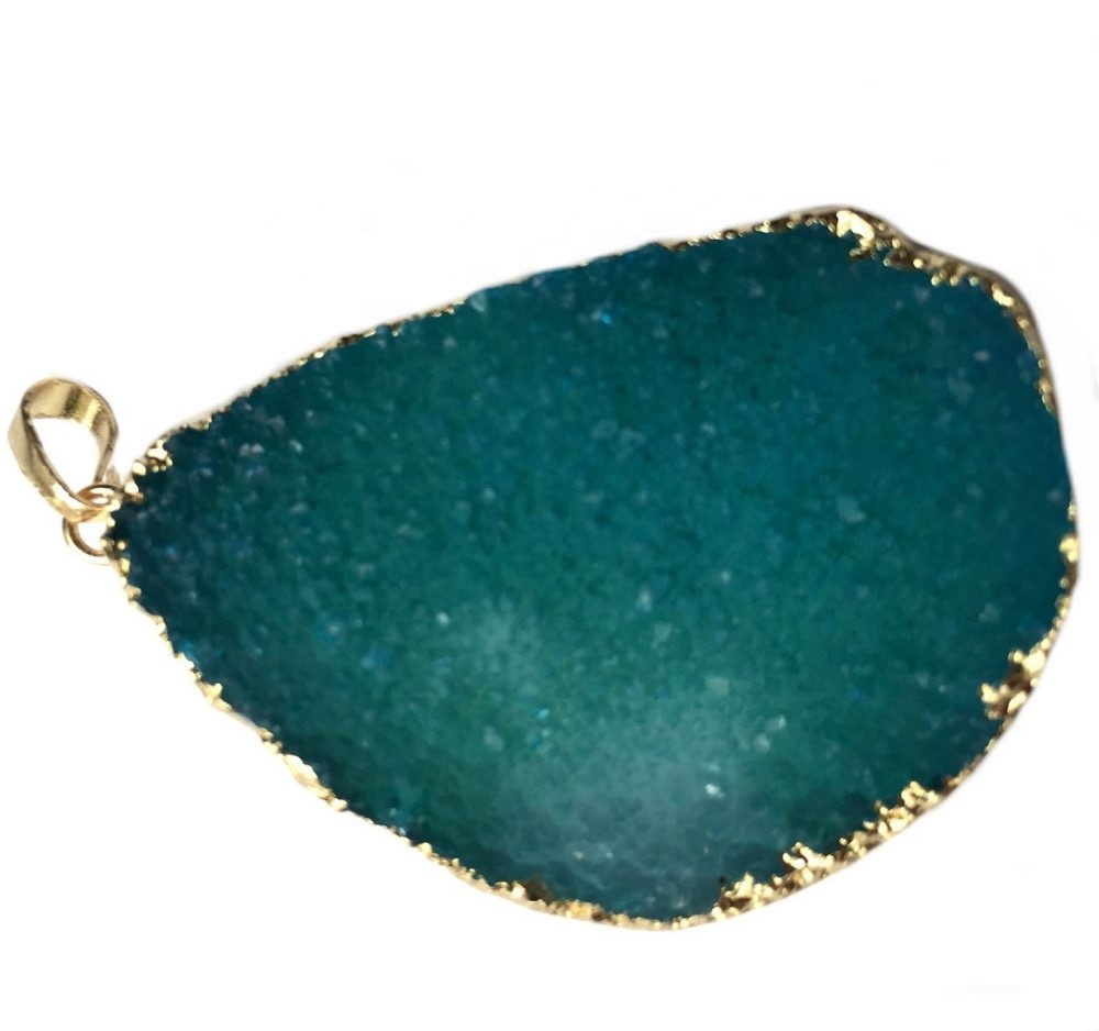 Dûbel twa Hoop Druzy Stones Natuurlical Amethyst Quartz Stone Druzy Slice Pendant 36