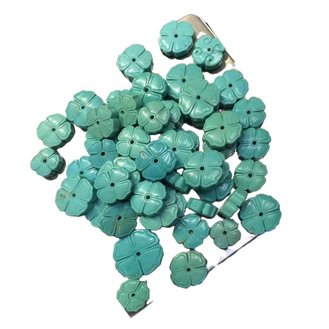 ターコイズビーズかぎ針編みの花のアンティーク中国のターコイズビーズ手ネックレースブレスレットコレクション 12