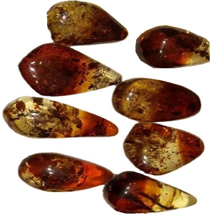 Naturally flowers loose amber cabochons Natural Rich Golden Baltic Amber AAA Rated Pear Cabochon Loose Stones 39