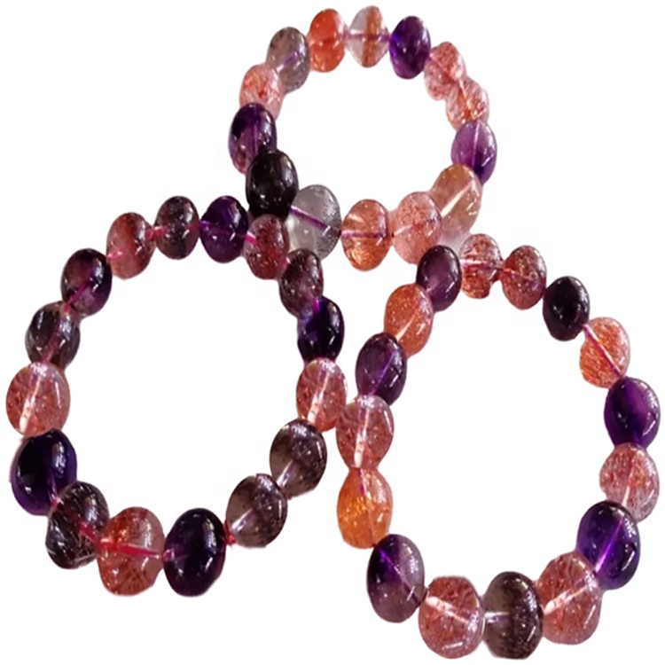 Crveni rutilirani kvarcni okrugli oblik perle narukvice nakit čine veleprodaju prilagodljive narukvice 15