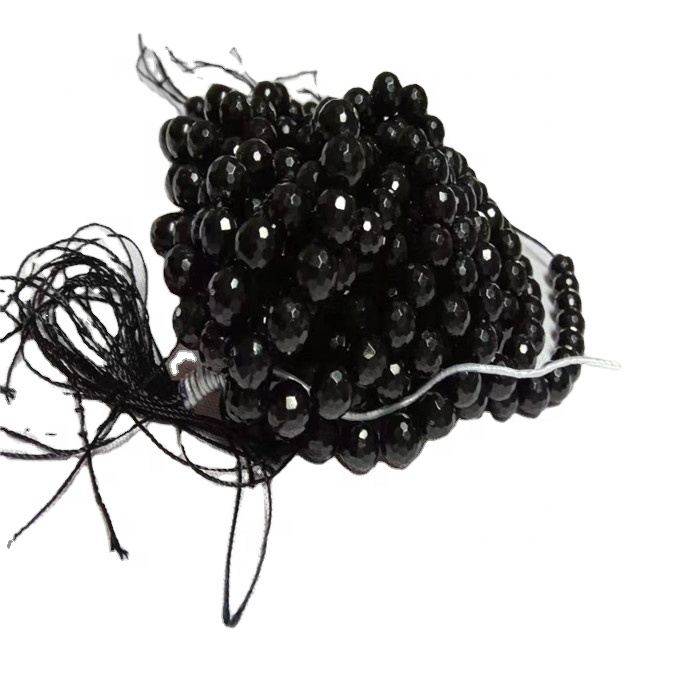 సహజ బ్లాక్ Tourmaline రౌండ్ ముఖచిత్రం ఆకారం పూసలు మృదువైన రత్నాల తీగలను 15