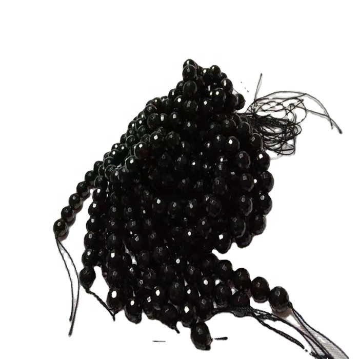 సహజ బ్లాక్ Tourmaline రౌండ్ ముఖచిత్రం ఆకారం పూసలు మృదువైన రత్నాల తీగలను 13