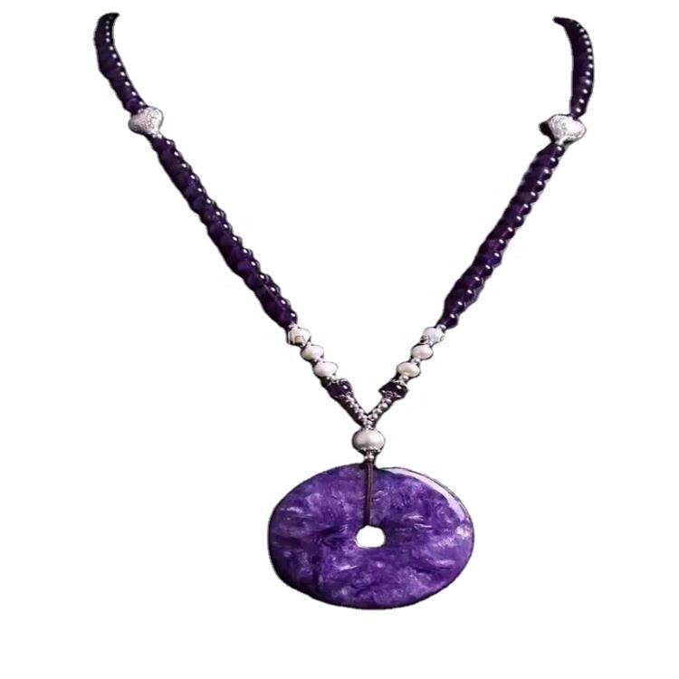100% Naturlig Lilla Charoite Anheng Halskjede Smykker 36