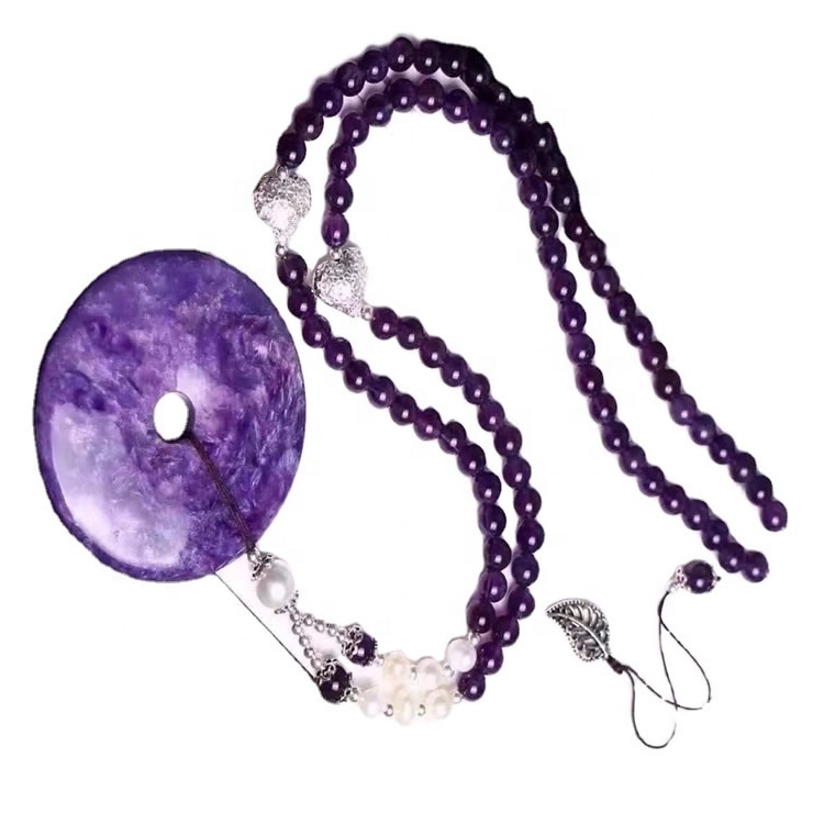 100% Naturlig Lilla Charoite Anheng Halskjede Smykker 38