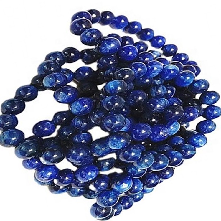 Manik-manik Bentuk Putaran Kyanite Biru Alami Gelang Batu Permata Halus 7