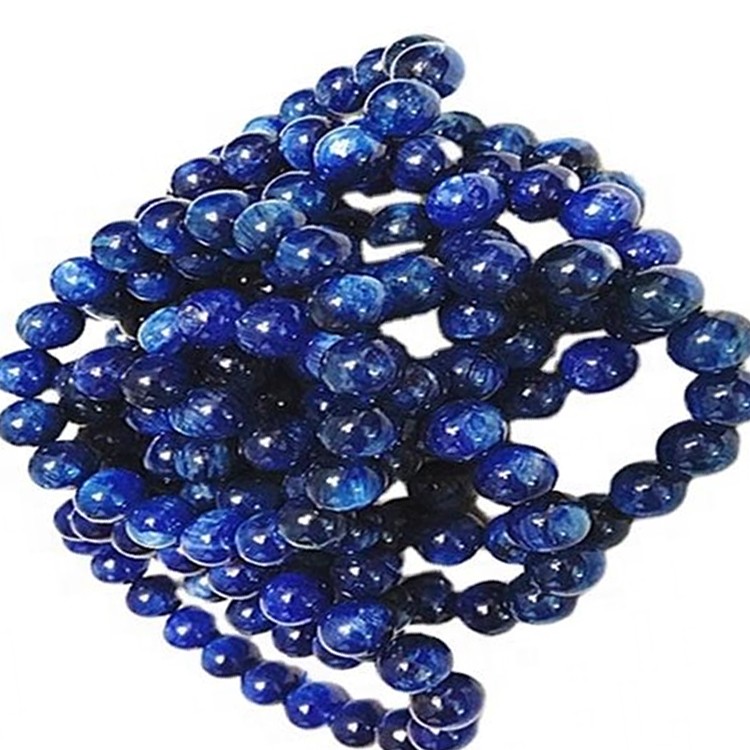 Manik-manik Bentuk Putaran Kyanite Biru Alami Gelang Batu Permata Halus 9