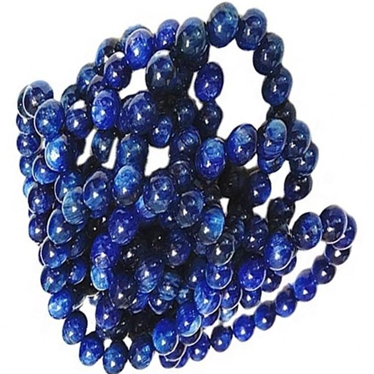 Manik-manik Bentuk Putaran Kyanite Biru Alami Gelang Batu Permata Halus 11