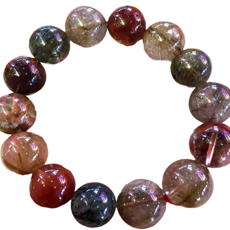 ಸುಂದರ ನೈಸರ್ಗಿಕ ವರ್ಣರಂಜಿತ rutilated ಸ್ಫಟಿಕ ಶಿಲೆ ಜೆಮ್ಸ್ಟೋನ್ ಬ್ರೇಸ್ಲೆಟ್ ಆಭರಣ ಮಹಿಳೆಯರ ಕಸ್ಟಮೈಸ್ ಕಂಕಣ 7