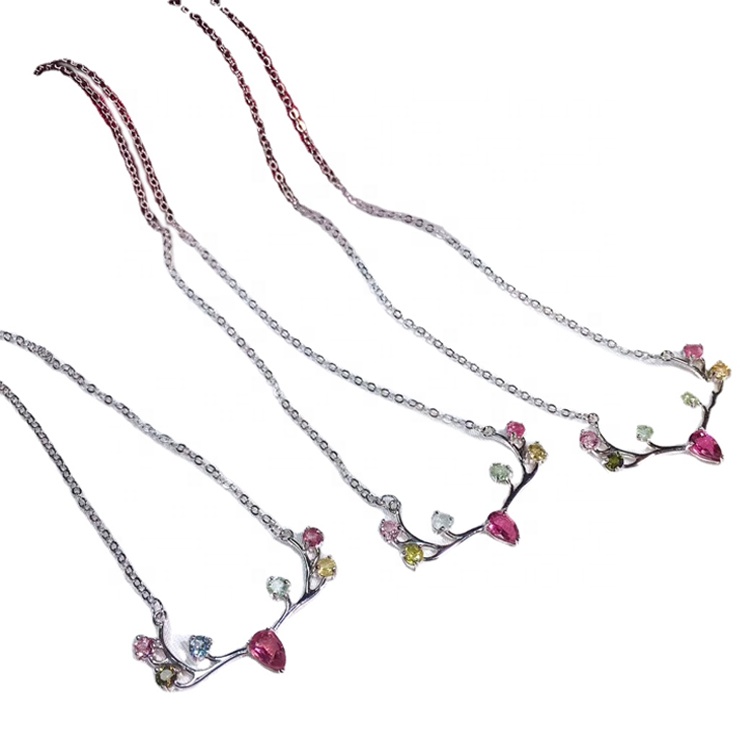 컷 토르말린 쿼츠 925 스털링 실버 펜던트 목걸이 22