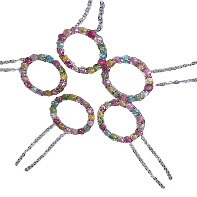 Pusingan Cut Tourmaline Loket Kalung di 925 Sterling Silver 18