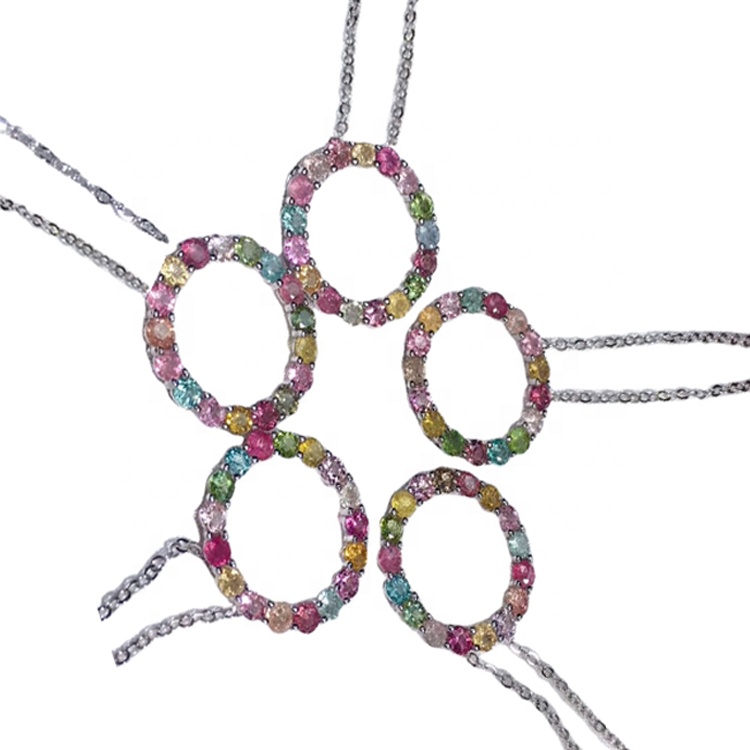 Pusingan Cut Tourmaline Loket Kalung di 925 Sterling Silver 20