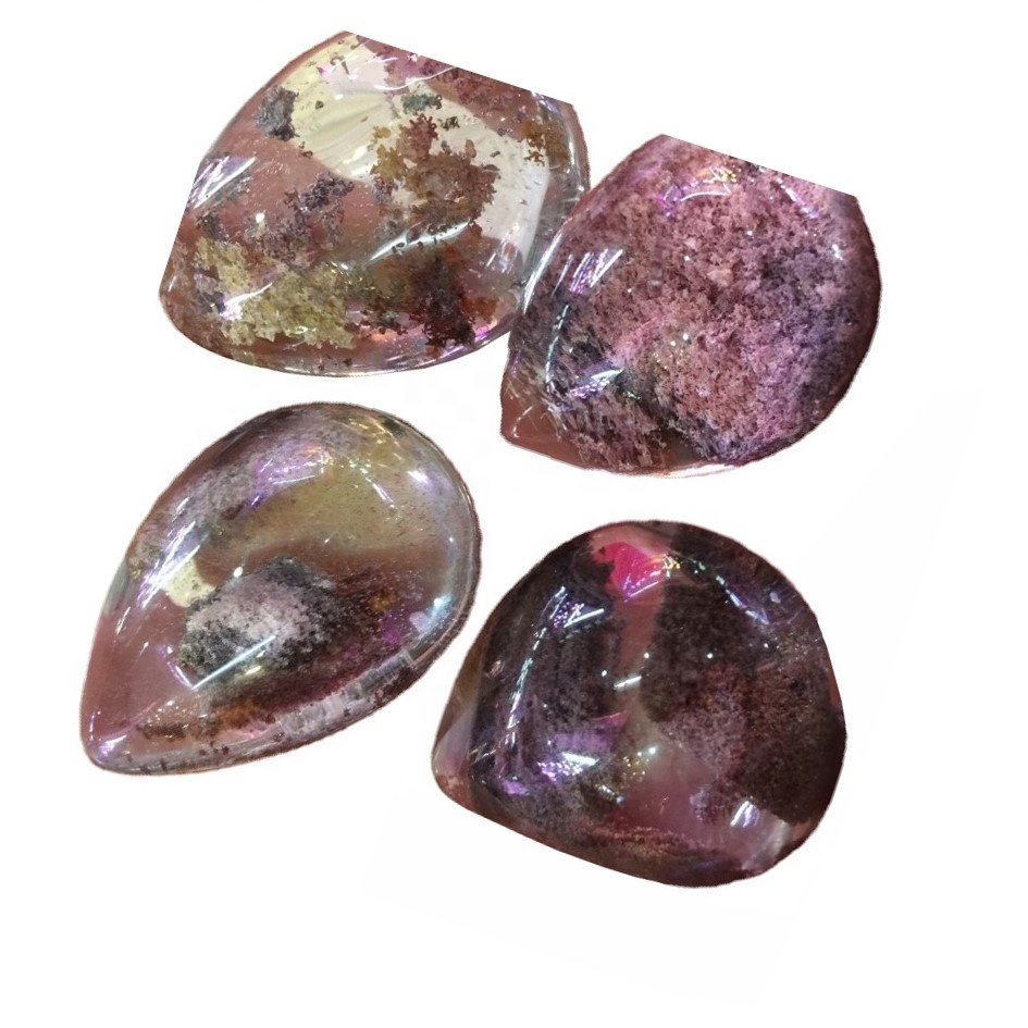 Natural Garden Quartz Cabochon Red Phantom Quartz Iodolite Quartz Pear Cabs 41