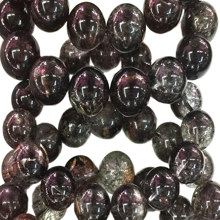 Svartur rutilated kvars umferð perlur 6mm 8mm 10mm hágæða svart hvítt quartz gemstone 15.5 \ Strand 40