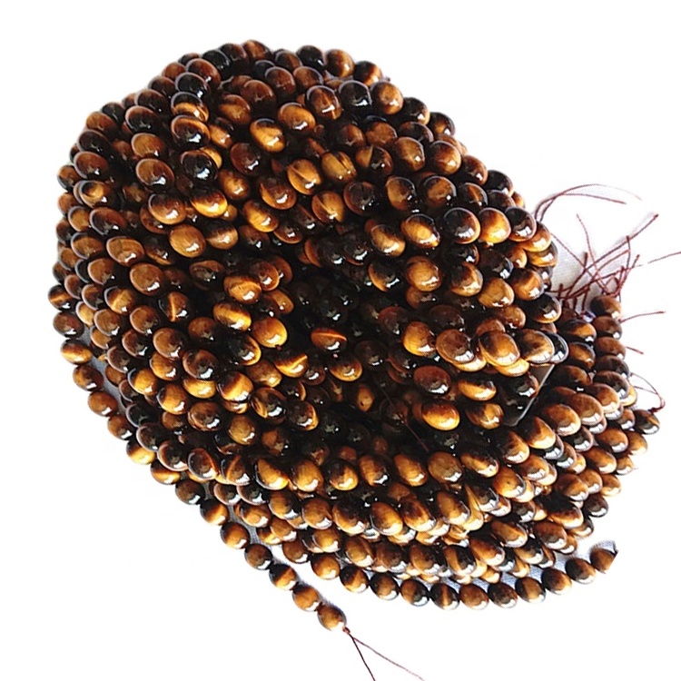 Natierlech brong Tiger Aen Steng 3a Round Form Beads a glat Bijonstone 17